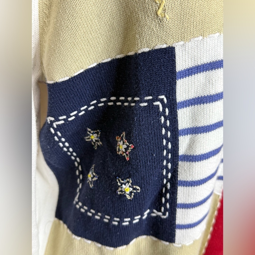 Alfred Dunner preppy Americana patriotic sweater nautical 100% cotton size Med - Picture 4 of 9